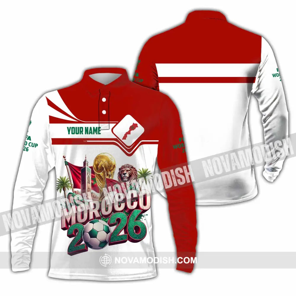 Unisex Shirt - Custom Morocco World Cup 2026 Shirt - Long Sleeve Polo / S - T-shirt