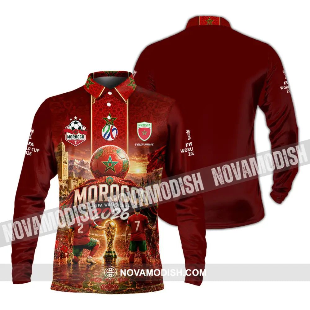 Unisex Shirt - Custom Morocco World Cup 2026 Shirt - Long Sleeve Polo / S - T-shirt