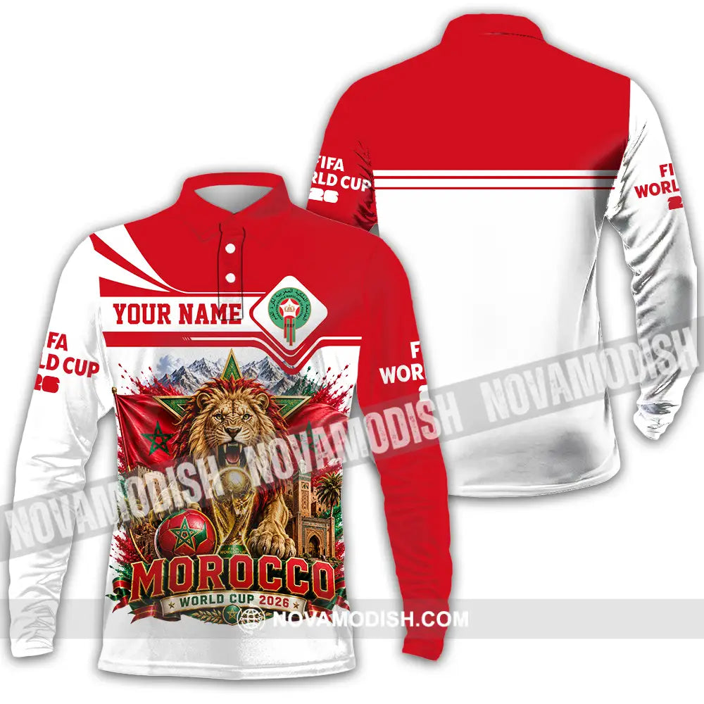 Unisex Shirt - Custom Morocco World Cup 2026 Shirt - Long Sleeve Polo / S - T-shirt