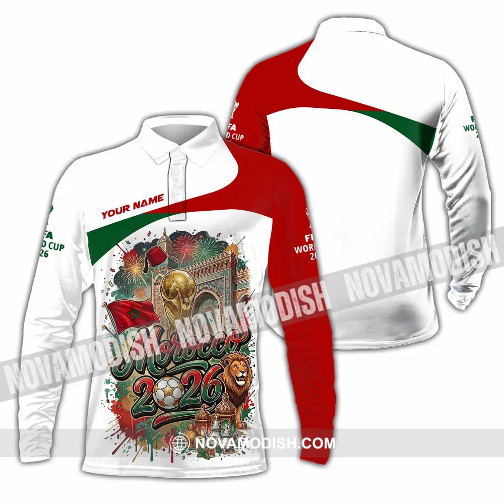 Unisex Shirt - Custom Morocco World Cup 2026 Shirt - Long Sleeve Polo / S - T-shirt