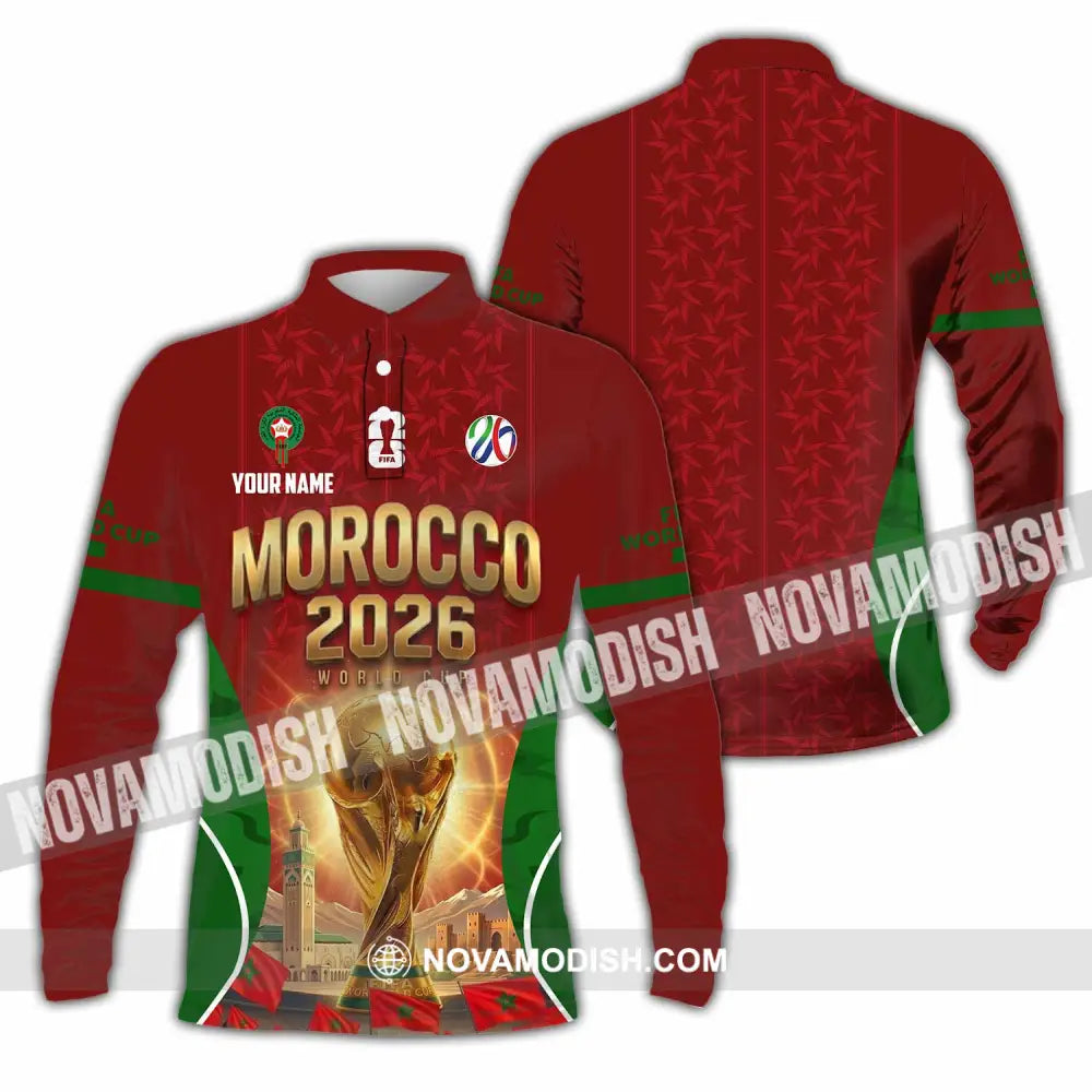 Unisex Shirt - Custom Morocco World Cup 2026 Shirt - Long Sleeve Polo / S - T-shirt