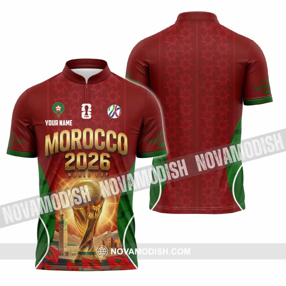 Unisex Shirt - Custom Morocco World Cup 2026 Shirt - Zipper Polo Shirt / S - T-shirt