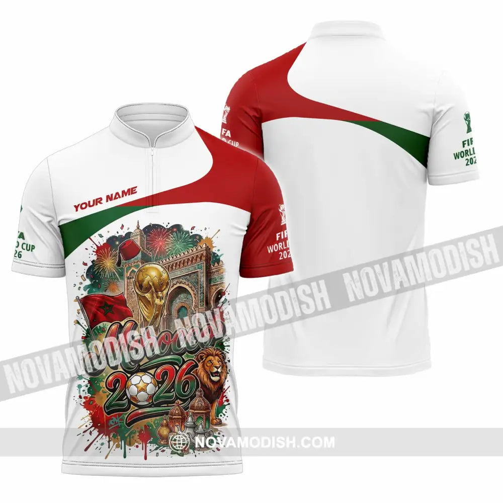 Unisex Shirt - Custom Morocco World Cup 2026 Shirt - Zipper Polo Shirt / S - T-shirt