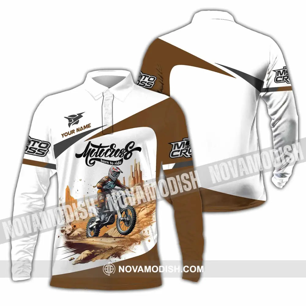 Unisex Shirt - Custom Motocross Born To Ride Shirt Long Sleeve Polo / S T-shirt