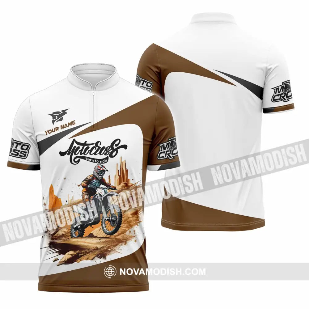 Unisex Shirt - Custom Motocross Born To Ride Shirt Zipper Polo Shirt / S T-shirt