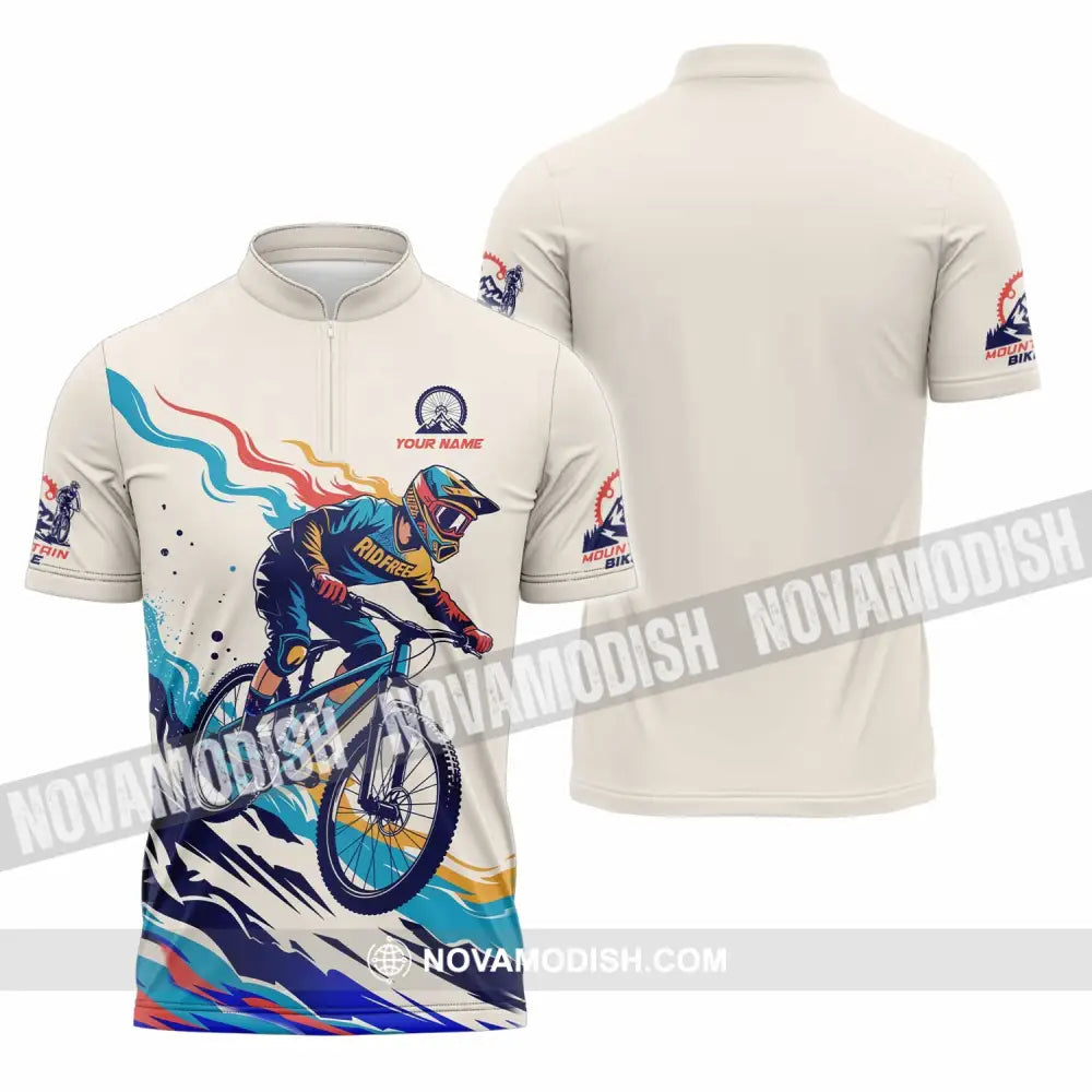 Unisex Shirt - Custom Mountain Bike Shirt Zipper Polo Shirt / S T-shirt