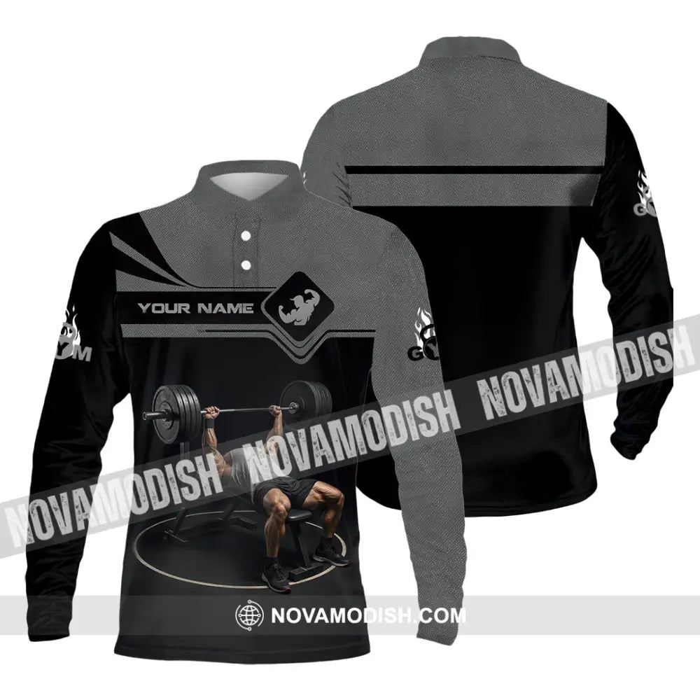 Unisex Shirt - Custom Muscular Man Weightlifting Sports Shirt Long Sleeve Polo / S T-shirt