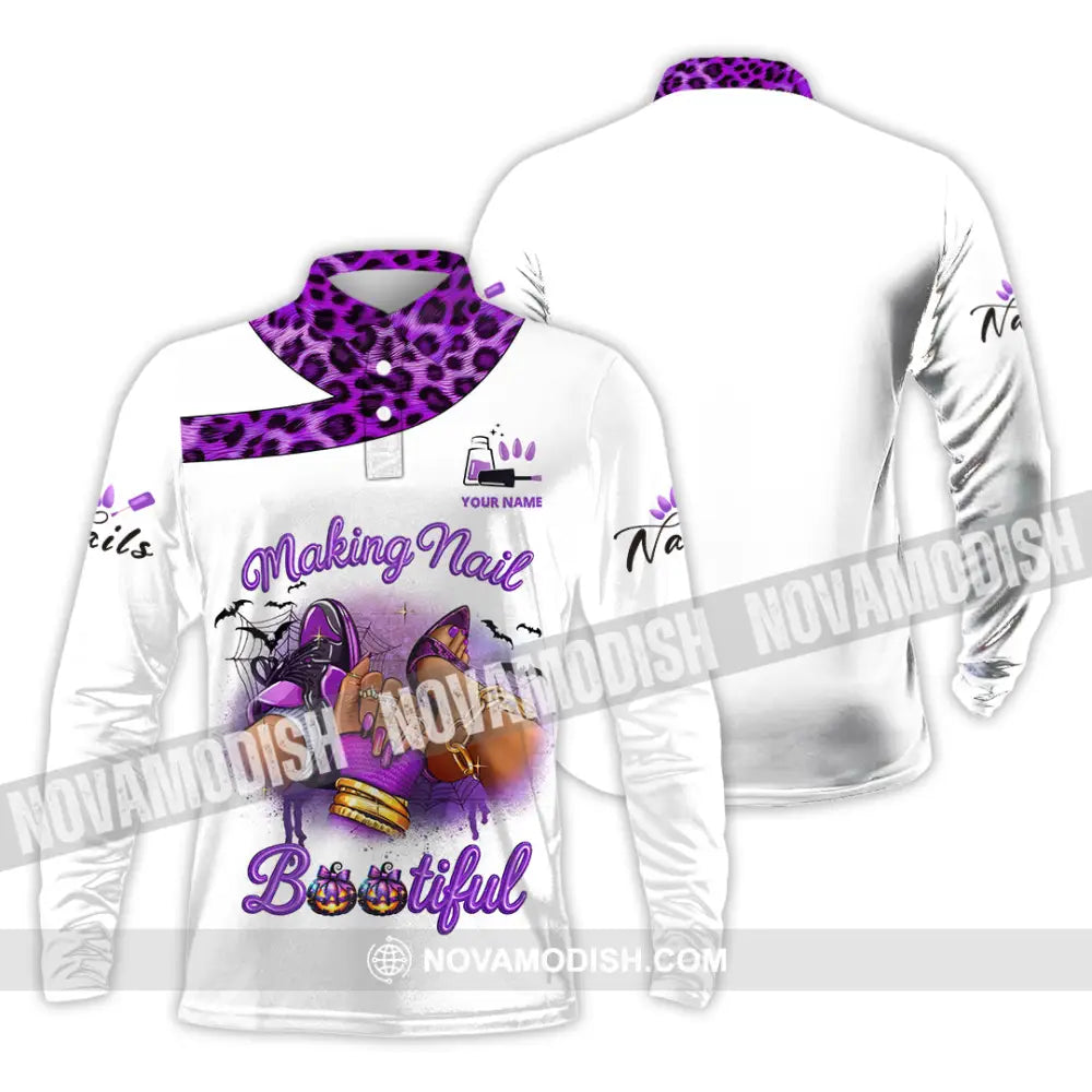 Unisex Shirt - Custom Nails Artist Halloween Shirt Long Sleeve Polo / S T-shirt