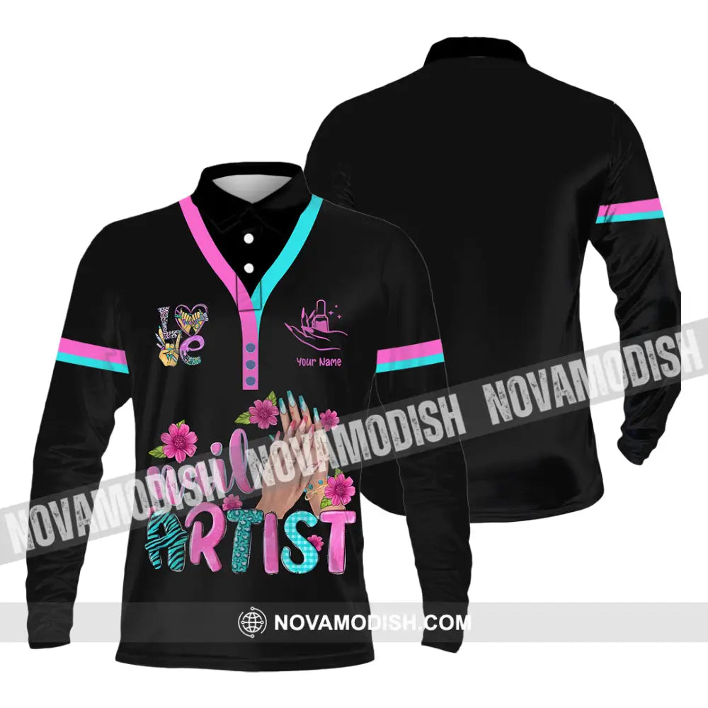 Unisex Shirt - Custom Nails Artist Shirt Long Sleeve Polo / S T-shirt