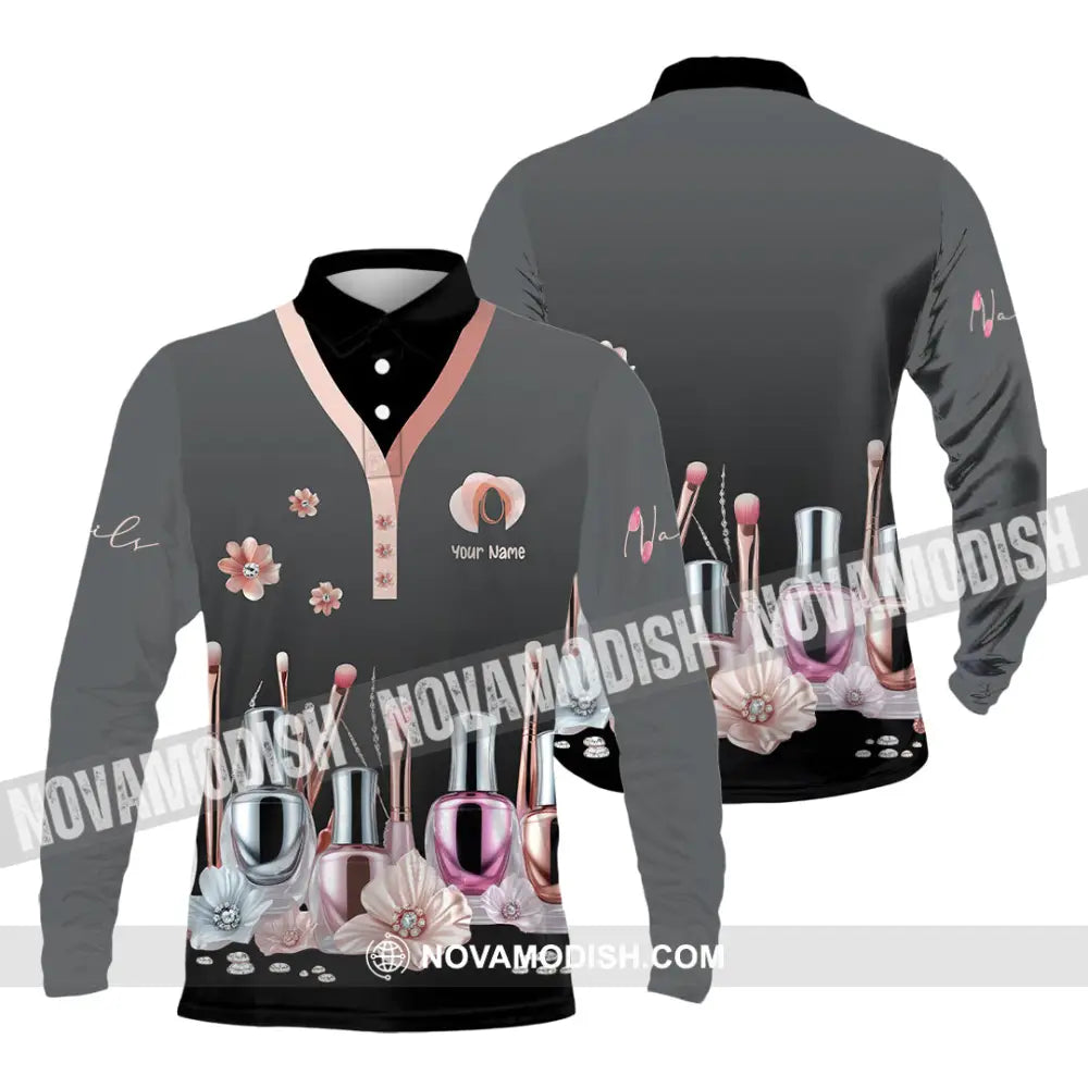 Unisex Shirt - Custom Nails Artist Shirt Long Sleeve Polo / S T-shirt