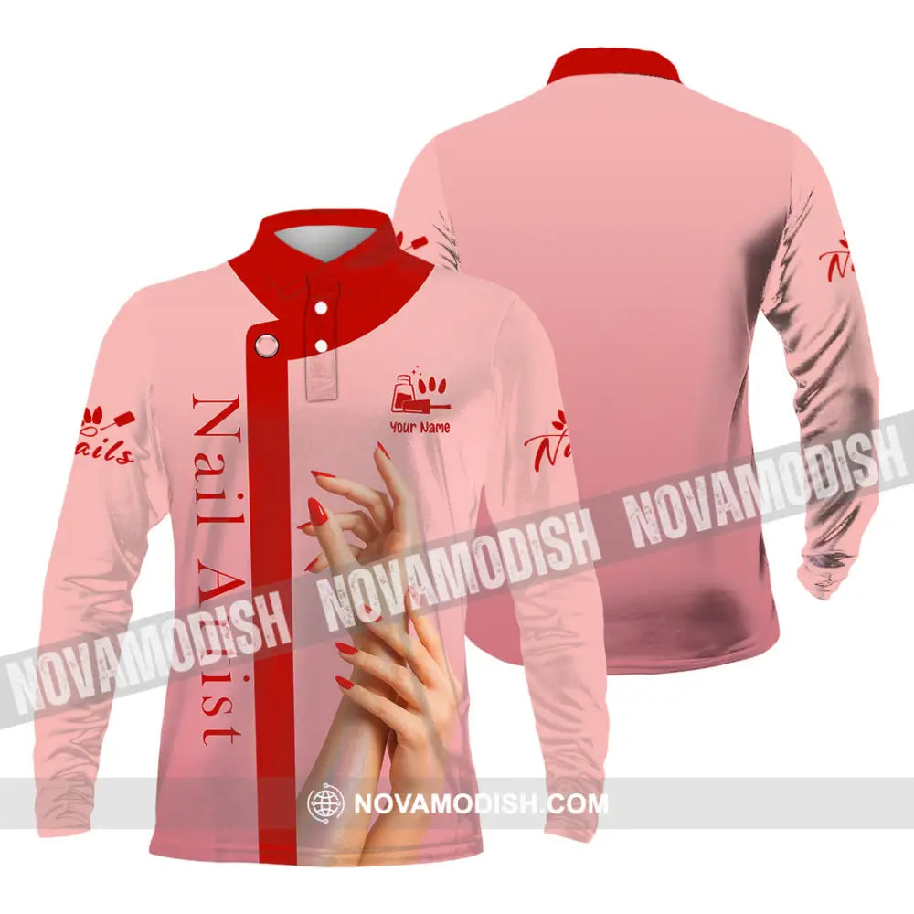 Unisex Shirt - Custom Nails Artist Shirt Long Sleeve Polo / S T-shirt
