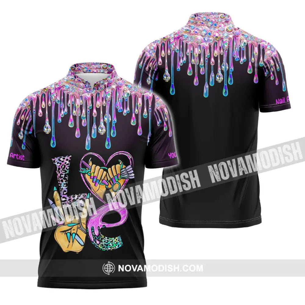 Unisex Shirt - Custom Nails Artist Shirt Zipper Polo Shirt / S T-shirt
