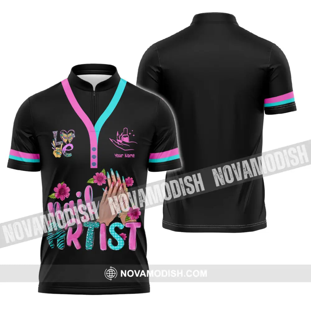 Unisex Shirt - Custom Nails Artist Shirt Zipper Polo Shirt / S T-shirt