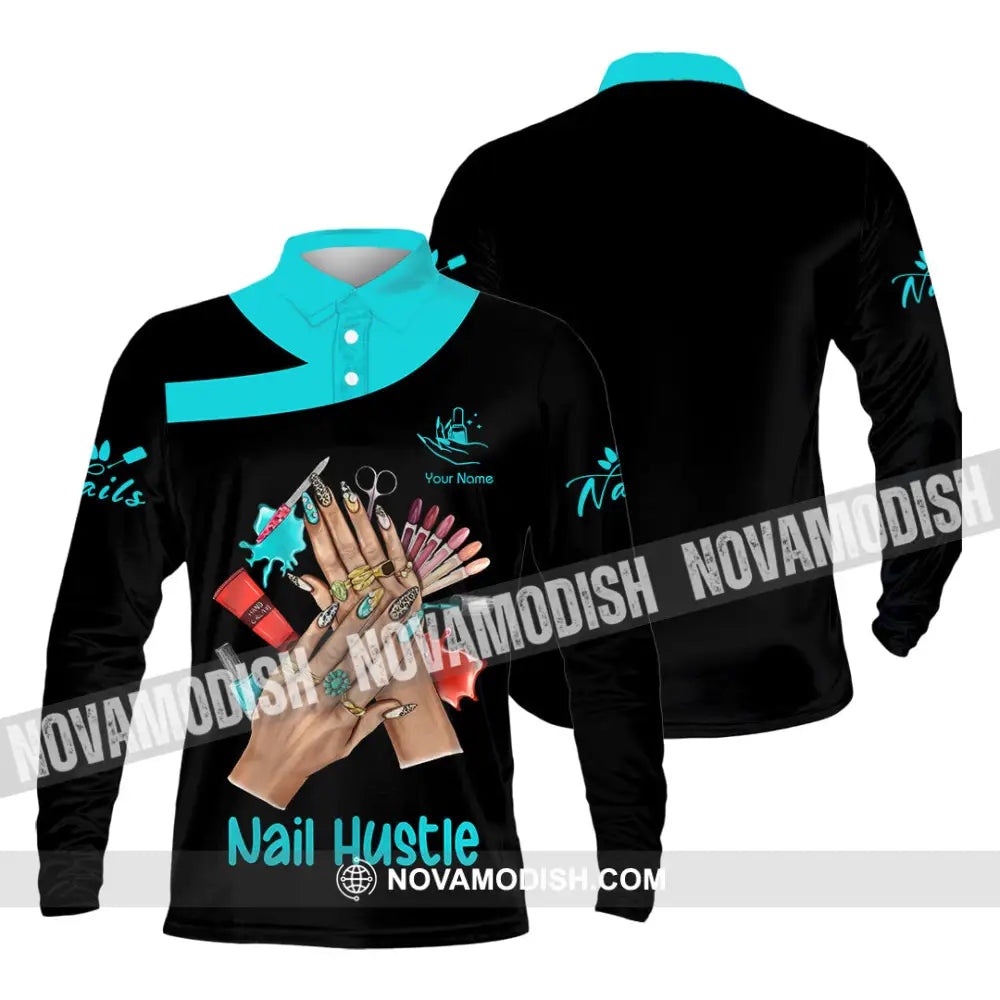Unisex Shirt - Custom Nails Hustle Shirt Long Sleeve Polo / S T-shirt
