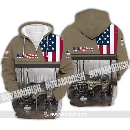Unisex Shirt - Custom Name 3D Shirt - America Map Zipper Hoodie / S T-shirt