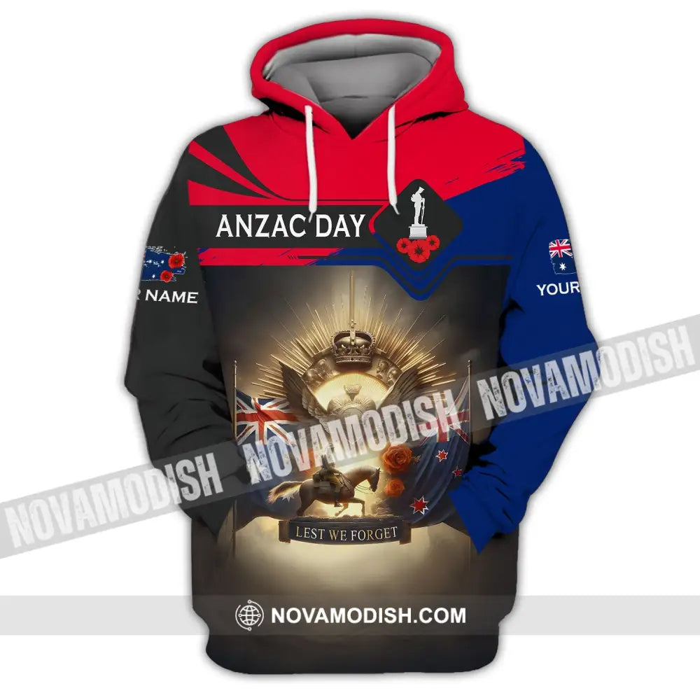 Unisex Shirt - Custom Name 3D Anzac Day Lest We Forget Hoodie / S T-Shirt