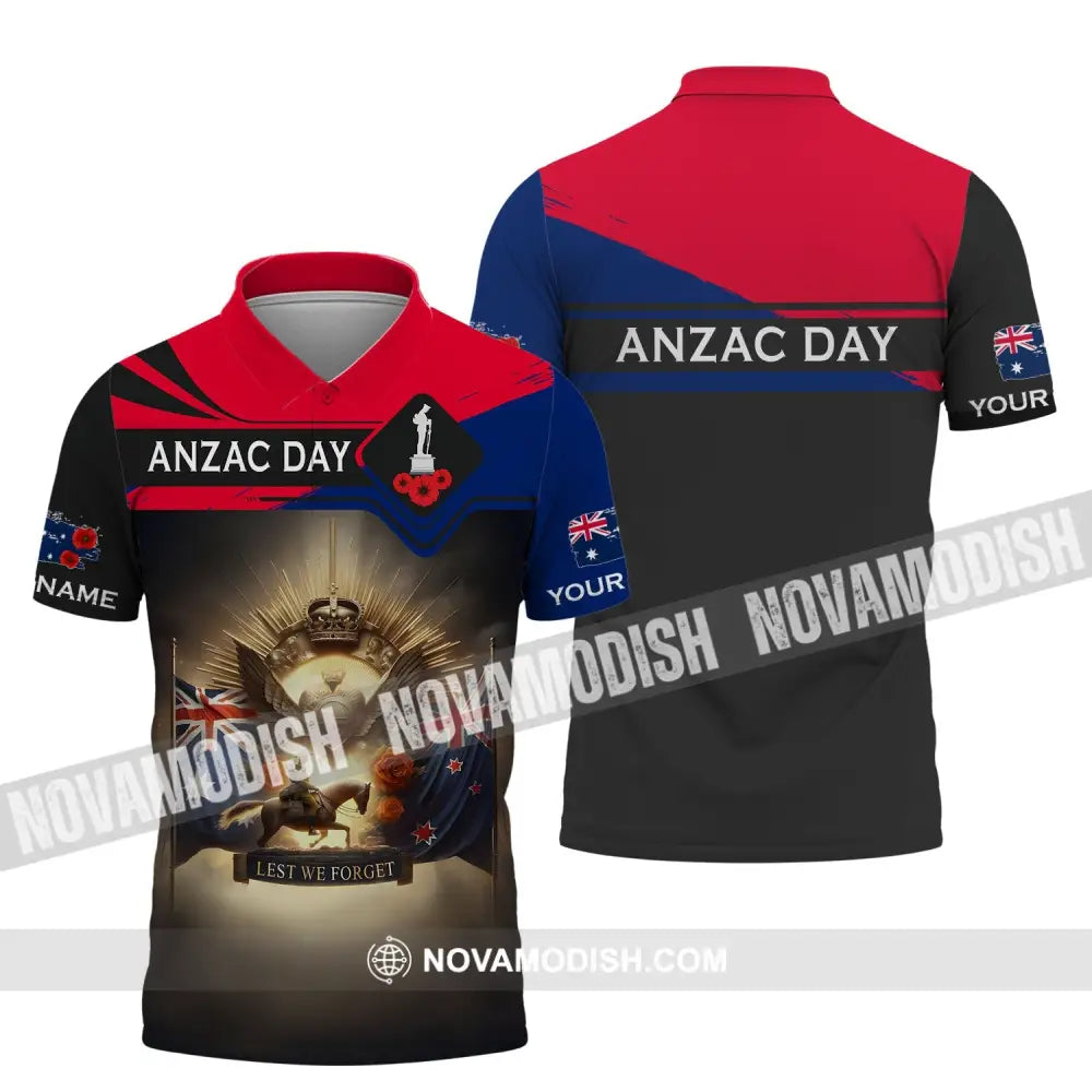 Unisex Shirt - Custom Name 3D Anzac Day Lest We Forget Polo / S T-Shirt