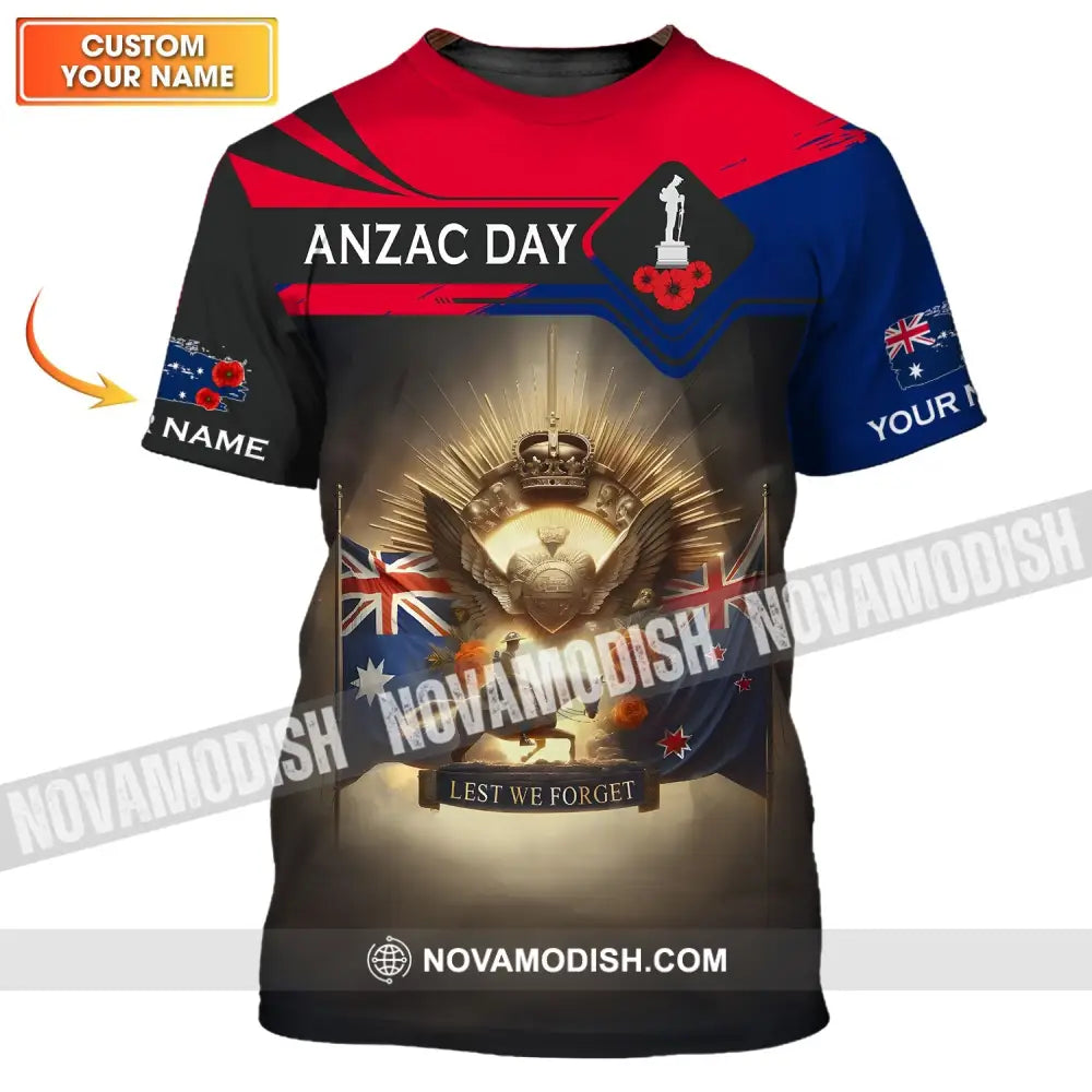 Unisex Shirt - Custom Name 3D Anzac Day Lest We Forget T-Shirt