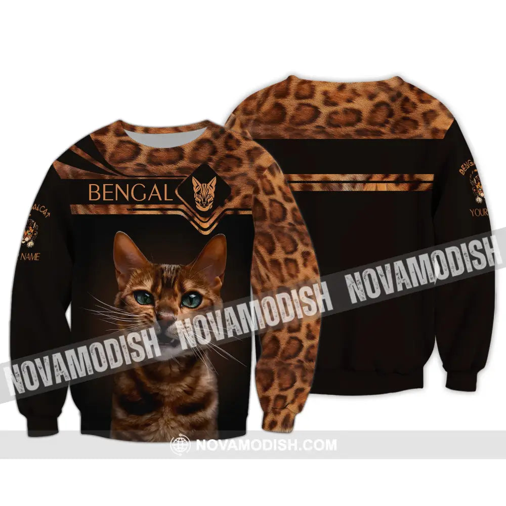 Unisex Shirt Custom Name 3D Bengal Cat Animal T-Shirt Hoodie Long Sleeve / S