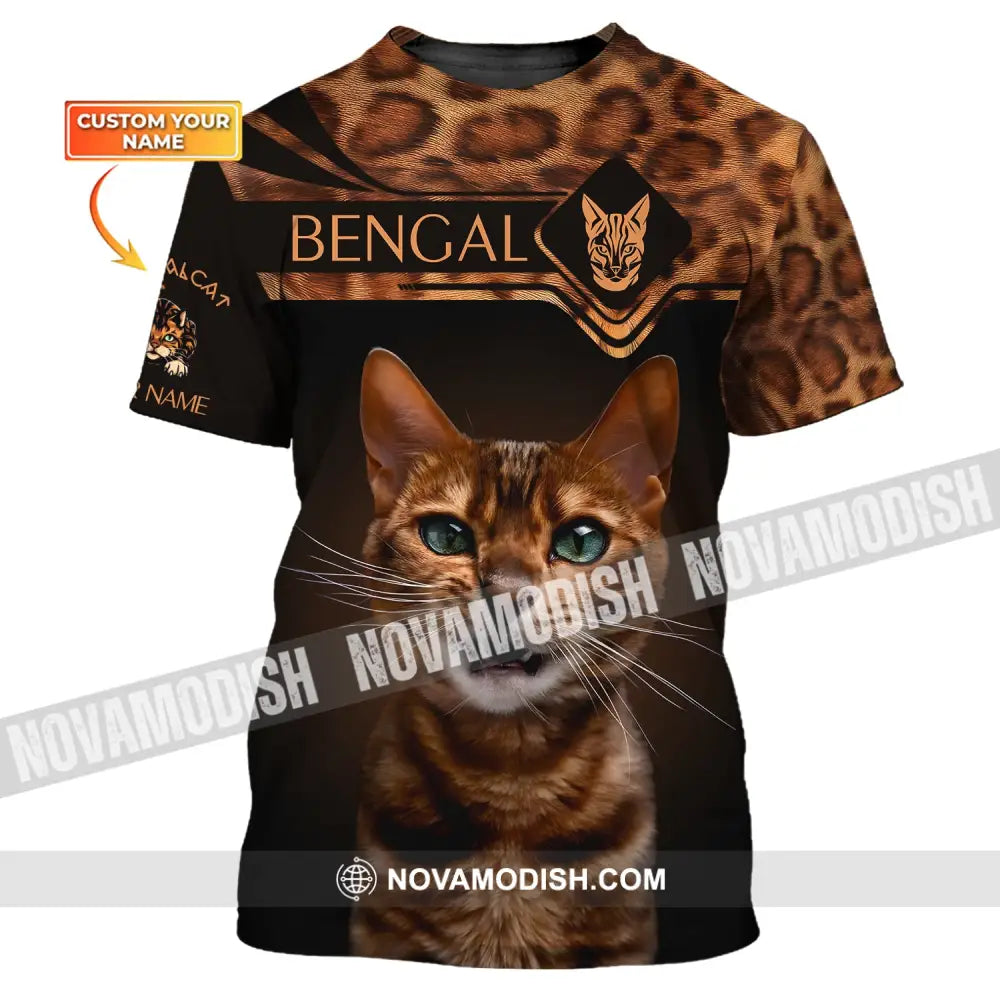 Unisex Shirt Custom Name 3D Bengal Cat Animal T-Shirt Hoodie / S