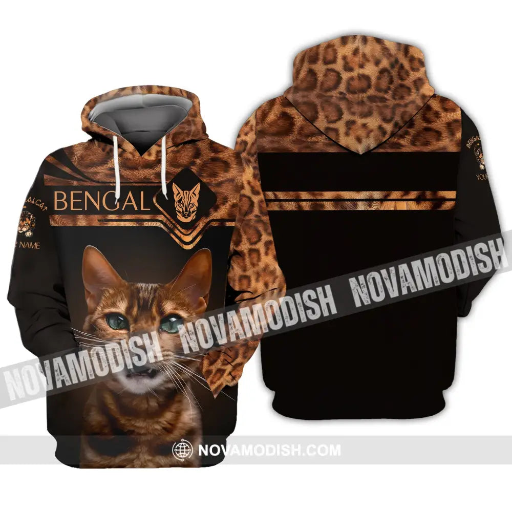 Unisex Shirt Custom Name 3D Bengal Cat Animal T-Shirt Hoodie / S