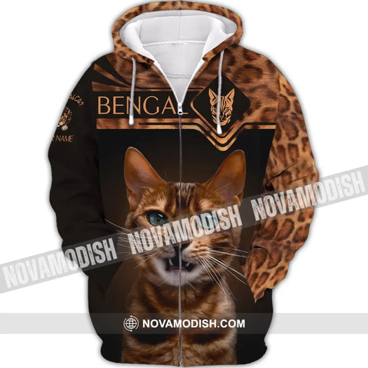 Unisex Shirt Custom Name 3D Bengal Cat Animal T-Shirt Hoodie Zipper / S