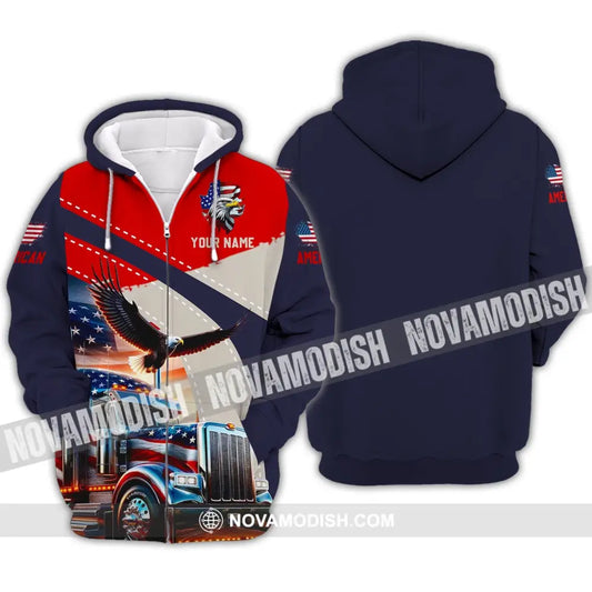 Unisex Shirt - Custom Name 3D Shirt - Eagle Truck America Flag Color Zipper Hoodie / S T-shirt