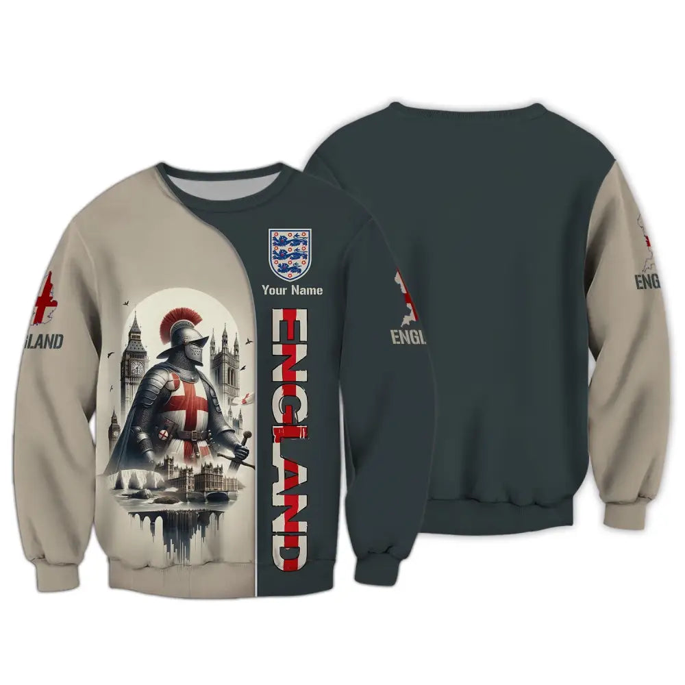Unisex Shirt - Custom Name 3D England Chevalier Long Sleeve / S T-Shirt