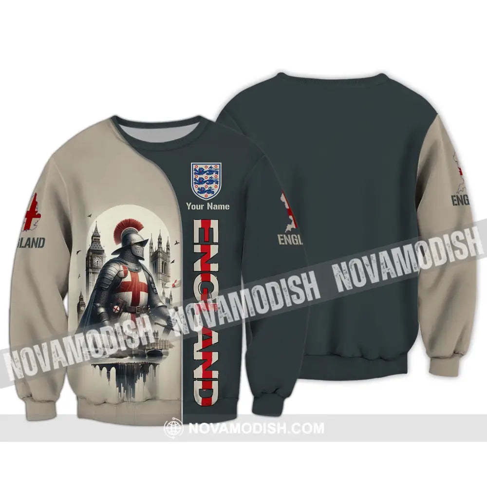 Unisex Shirt - Custom Name 3D England Chevalier Long Sleeve / S T-Shirt