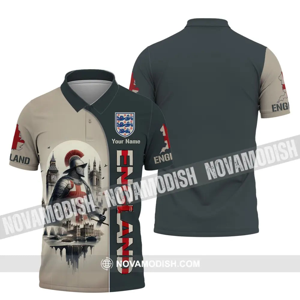 Unisex Shirt - Custom Name 3D England Chevalier Polo / S T-Shirt