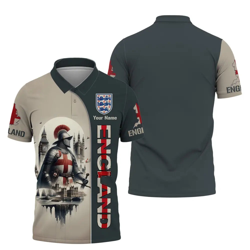 Unisex Shirt - Custom Name 3D England Chevalier Polo / S T-Shirt