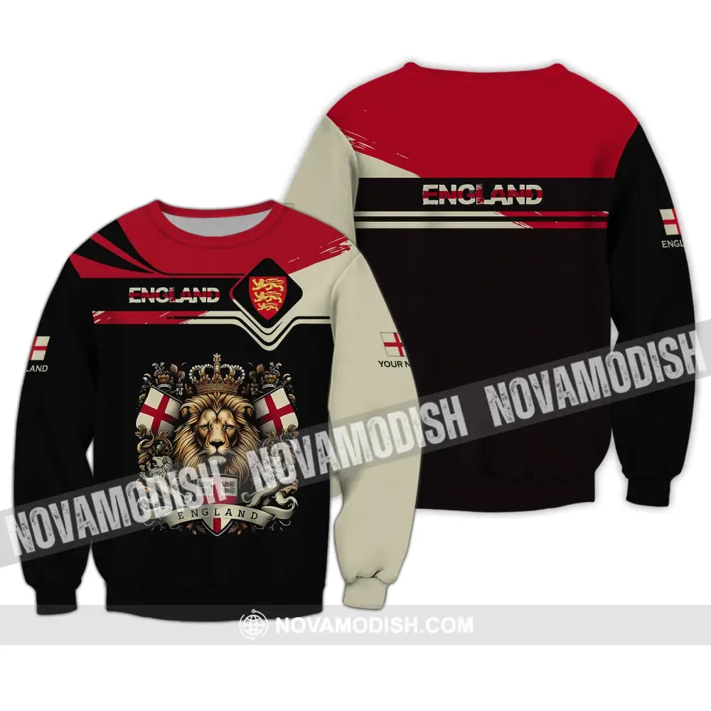 Unisex Shirt - Custom Name 3D Shirt - England Lion Queen Shirt Long Sleeve / S T-shirt