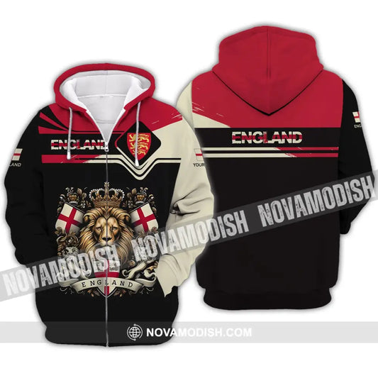 Unisex Shirt - Custom Name 3D Shirt - England Lion Queen Shirt Zipper Hoodie / S T-shirt