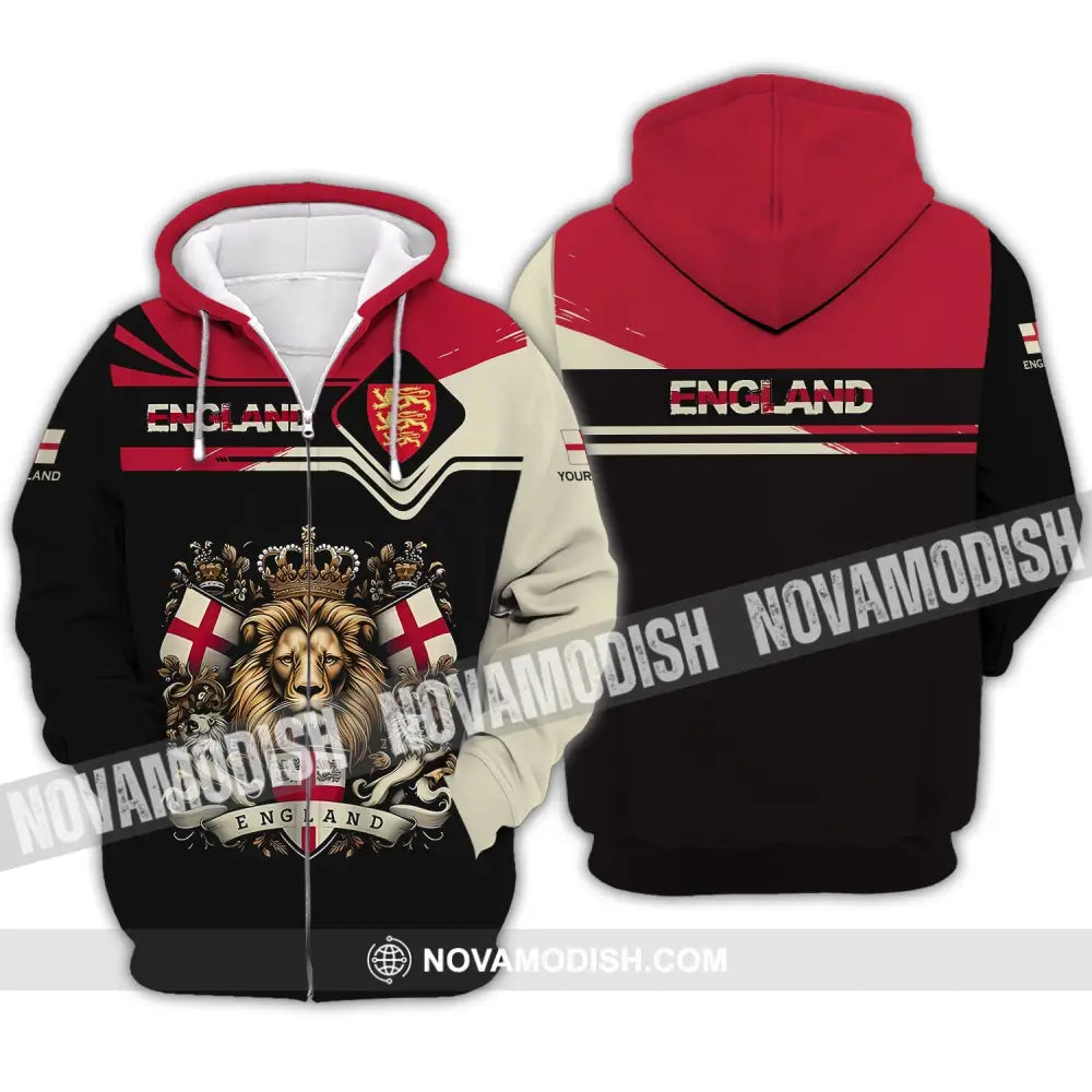 Unisex Shirt - Custom Name 3D Shirt - England Lion Queen Shirt Zipper Hoodie / S T-shirt