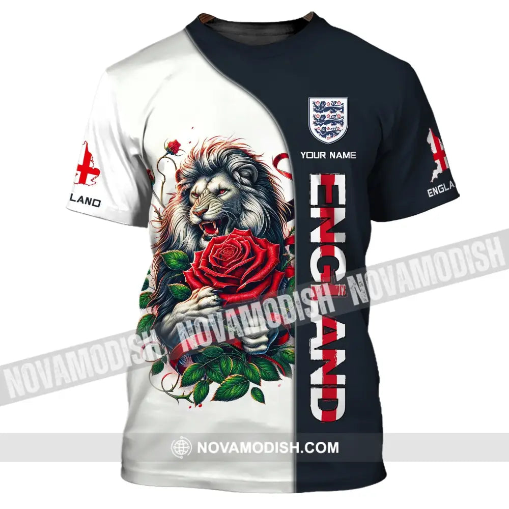 Unisex Shirt - Custom Name 3D England Map Red Rose Lion T-Shirt / S T-Shirt