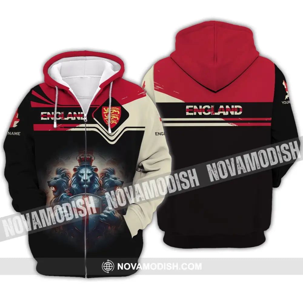 Unisex Shirt - Custom Name 3D Shirt - England National Football Team Icon And Map Shirt Zipper Hoodie / S T-shirt