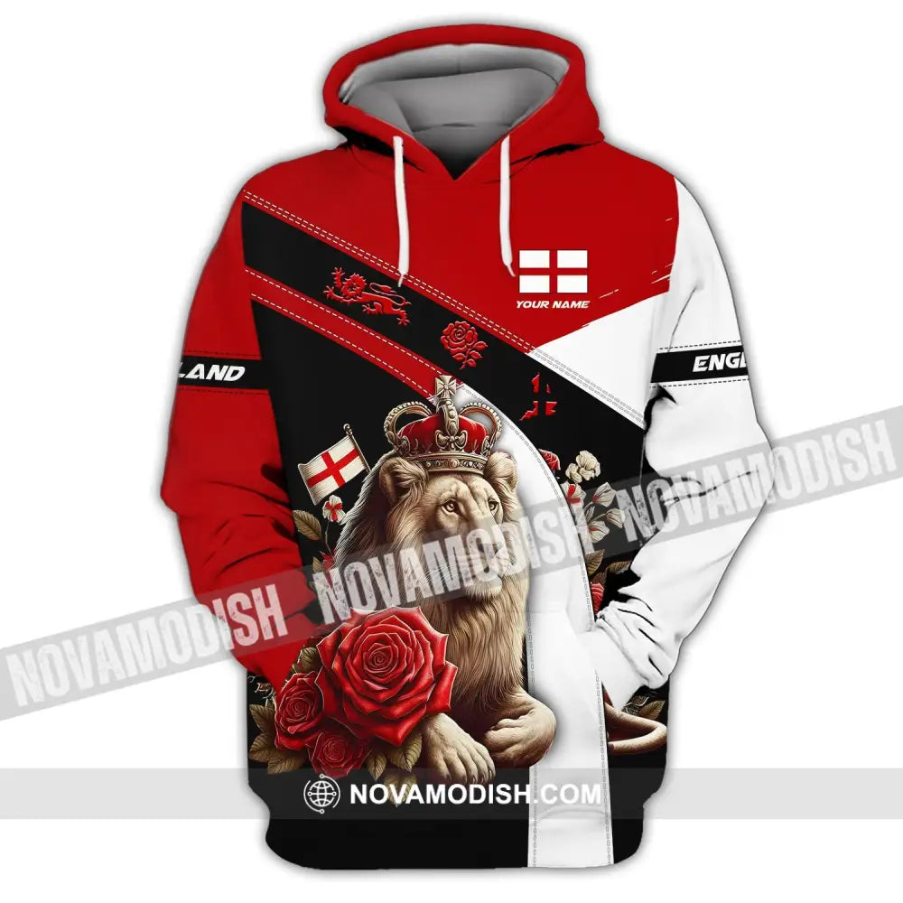 Unisex Shirt - Custom Name 3D England Red Rose Lion Hoodie / S T-Shirt