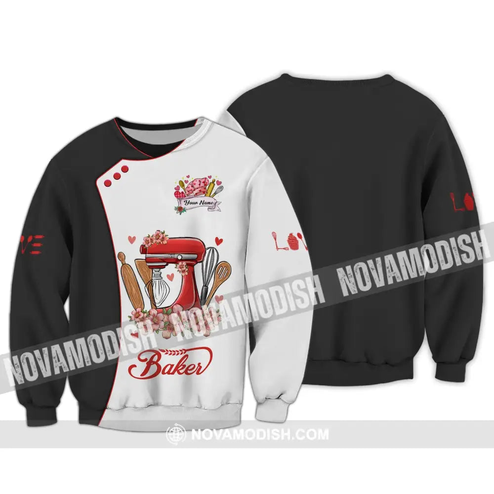 Unisex Shirt - Custom Name 3D Shirt For Baker Flowers Bloom Long Sleeve / S T-shirt