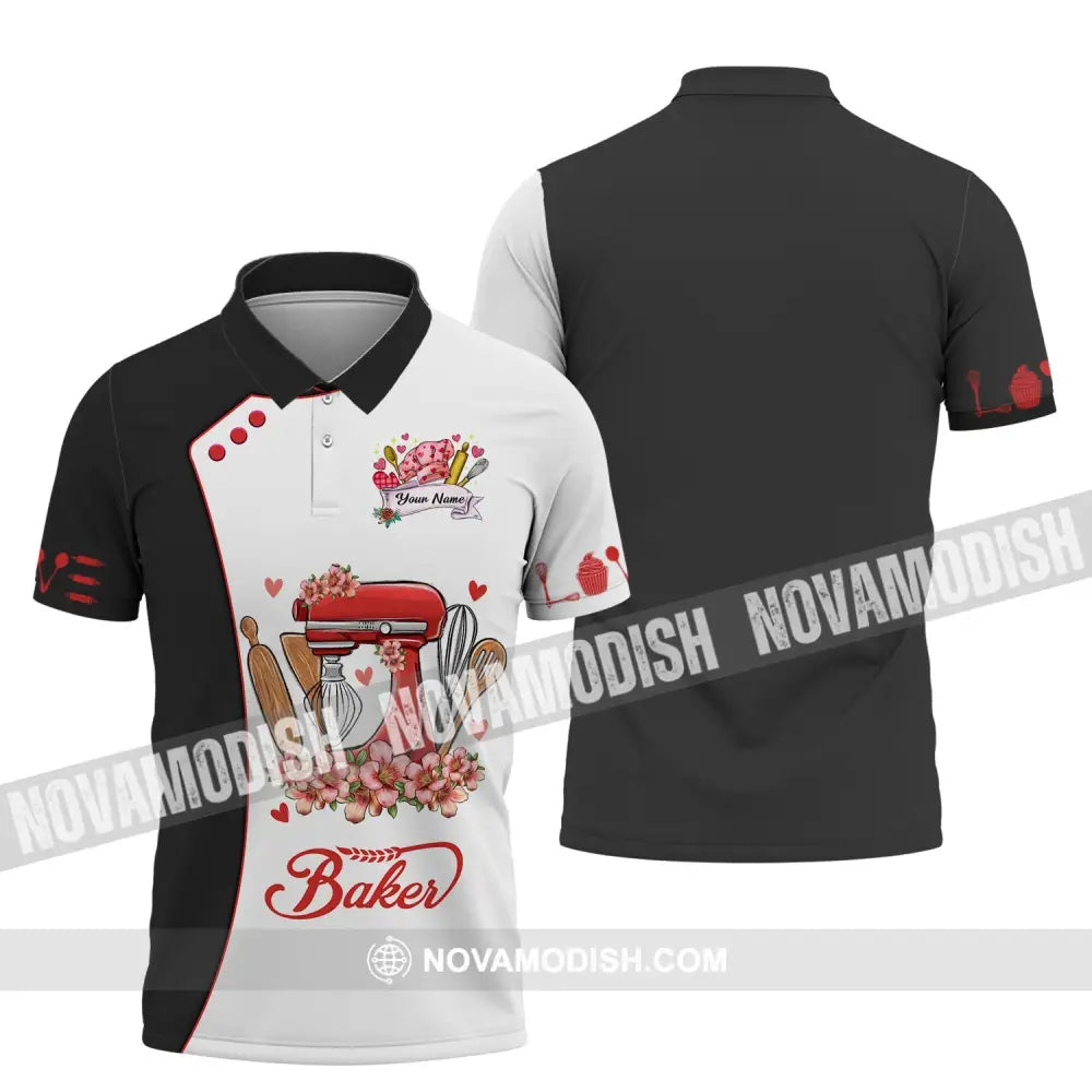 Unisex Shirt - Custom Name 3D Shirt For Baker Flowers Bloom Polo Shirt / S T-shirt