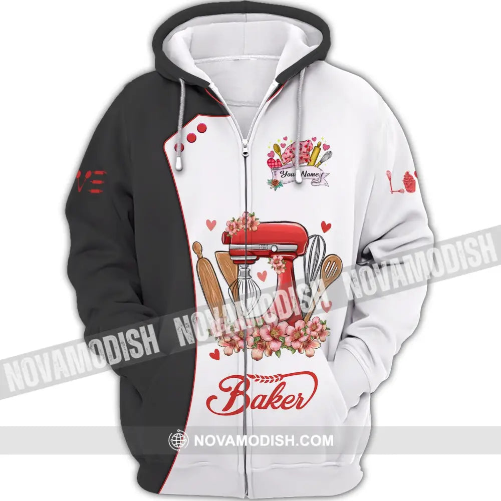 Unisex Shirt - Custom Name 3D Shirt For Baker Flowers Bloom Zipper Hoodie / S T-shirt