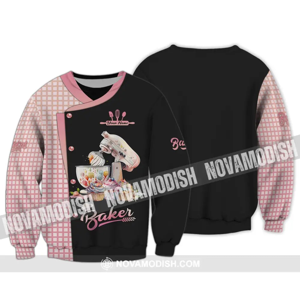 Unisex Shirt - Custom Name 3D Shirt For Baker Making Cake Cup Cake Long Sleeve / S T-shirt