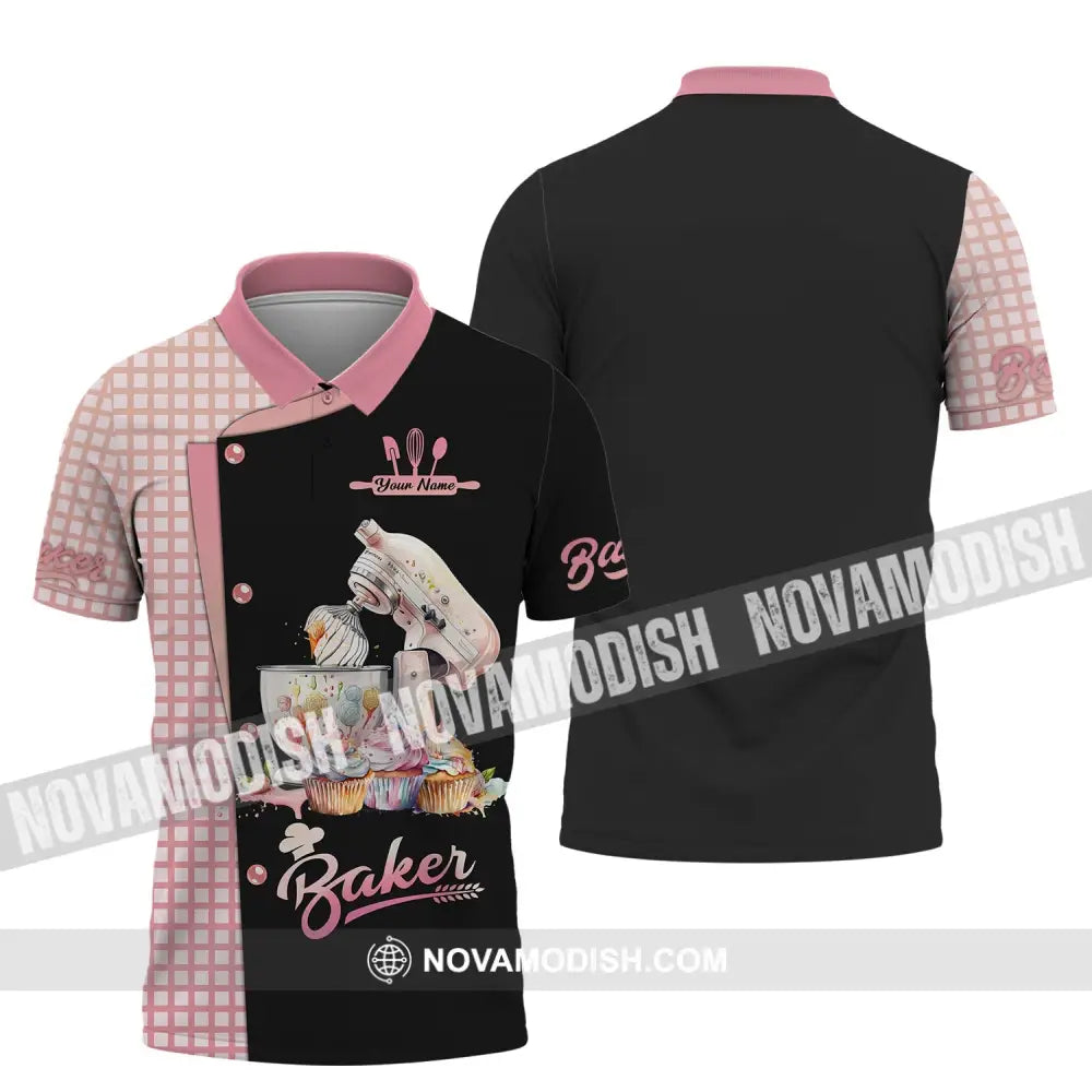 Unisex Shirt - Custom Name 3D Shirt For Baker Making Cake Cup Cake Polo Shirt / S T-shirt