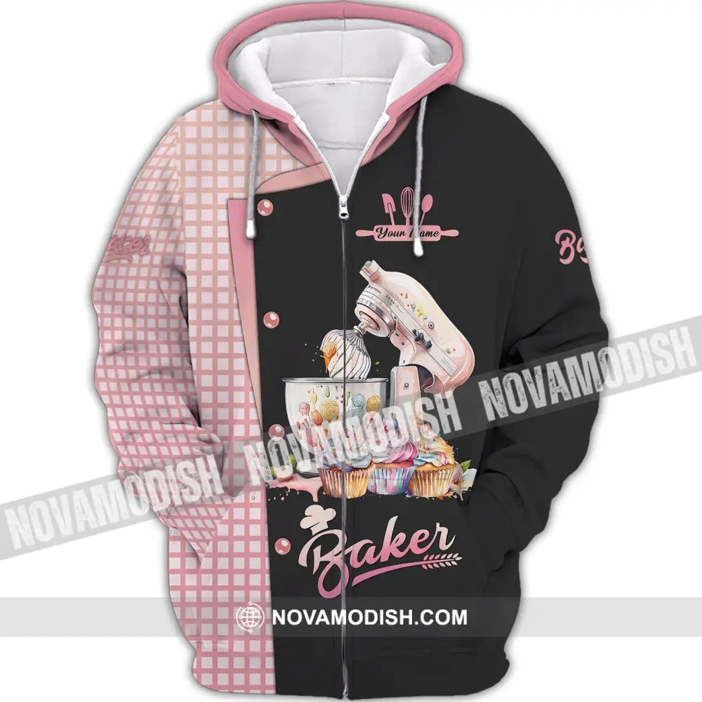 Unisex Shirt - Custom Name 3D Shirt For Baker Making Cake Cup Cake Zipper Hoodie / S T-shirt