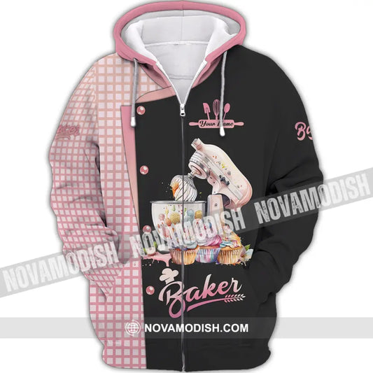 Unisex Shirt - Custom Name 3D Shirt For Baker Making Cake Cup Cake Zipper Hoodie / S T-shirt