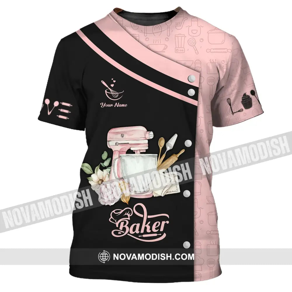 Unisex Shirt - Custom Name 3D Shirt For Baker Making Cake Pink And Back T-Shirt / S T-shirt
