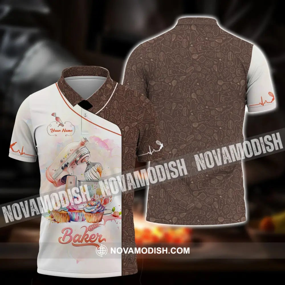 Unisex Shirt - Custom Name 3D Shirt For Baker Making Cake Polo Shirt / S T-shirt
