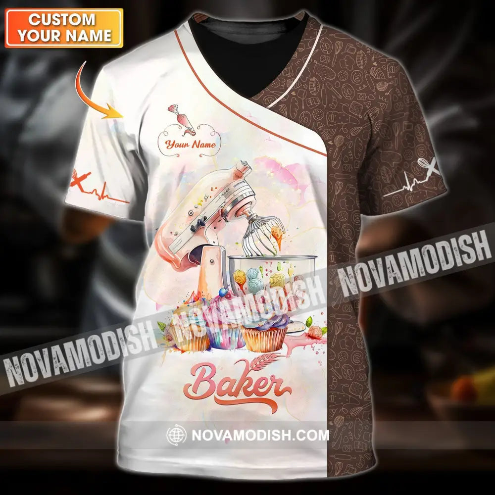 Unisex Shirt - Custom Name 3D Shirt For Baker Making Cake T-shirt