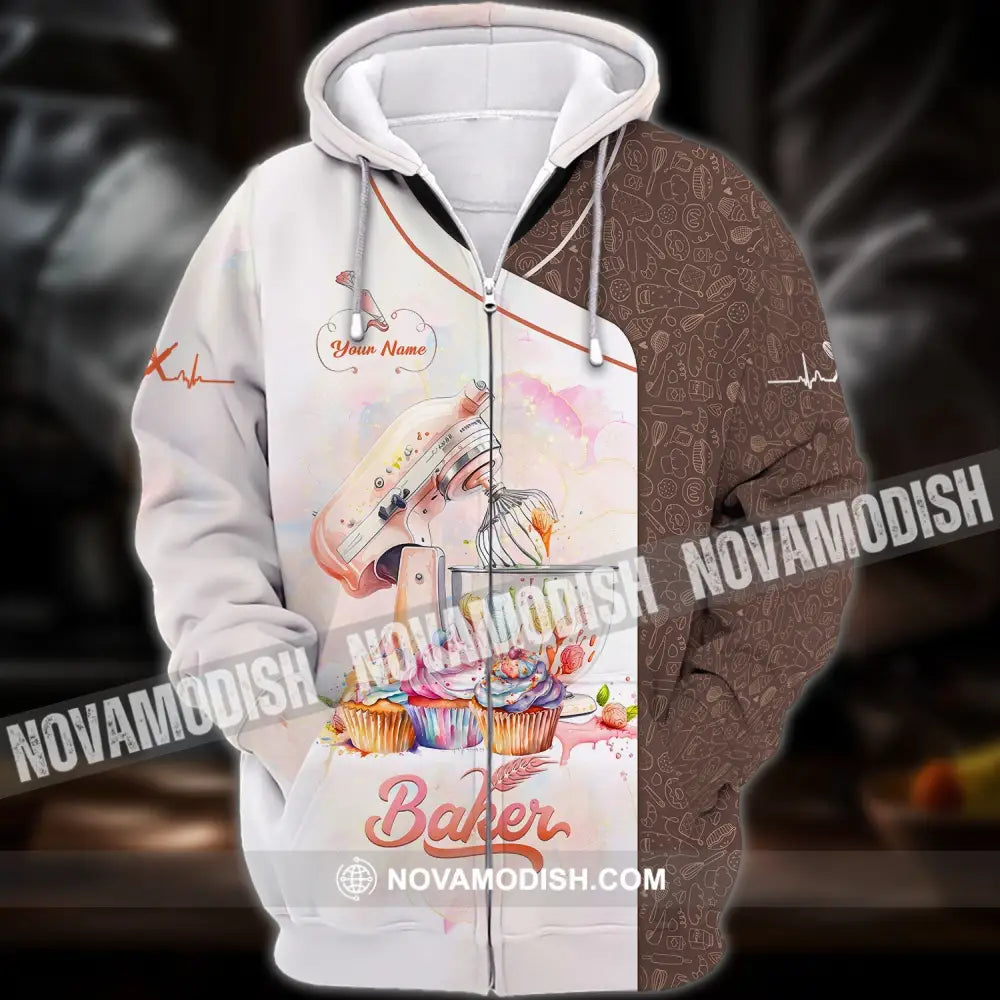 Unisex Shirt - Custom Name 3D Shirt For Baker Making Cake Zipper Hoodie / S T-shirt