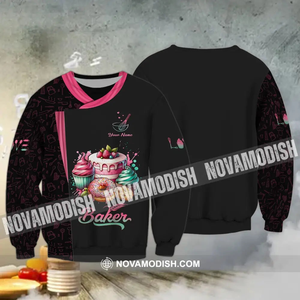 Unisex Shirt - Custom Name 3D Shirt For Baker Making Cream Cake Long Sleeve / S T-shirt