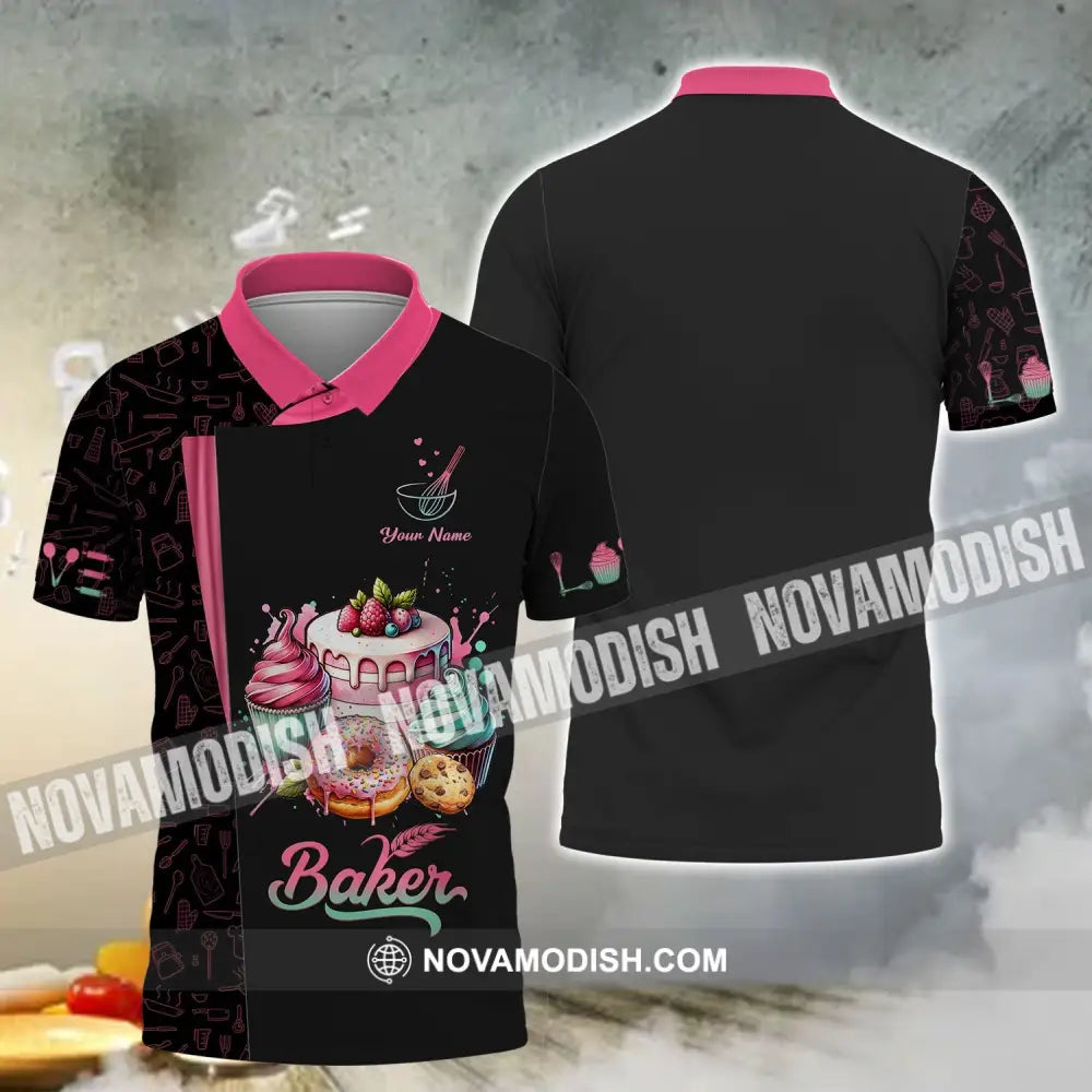 Unisex Shirt - Custom Name 3D Shirt For Baker Making Cream Cake Polo Shirt / S T-shirt